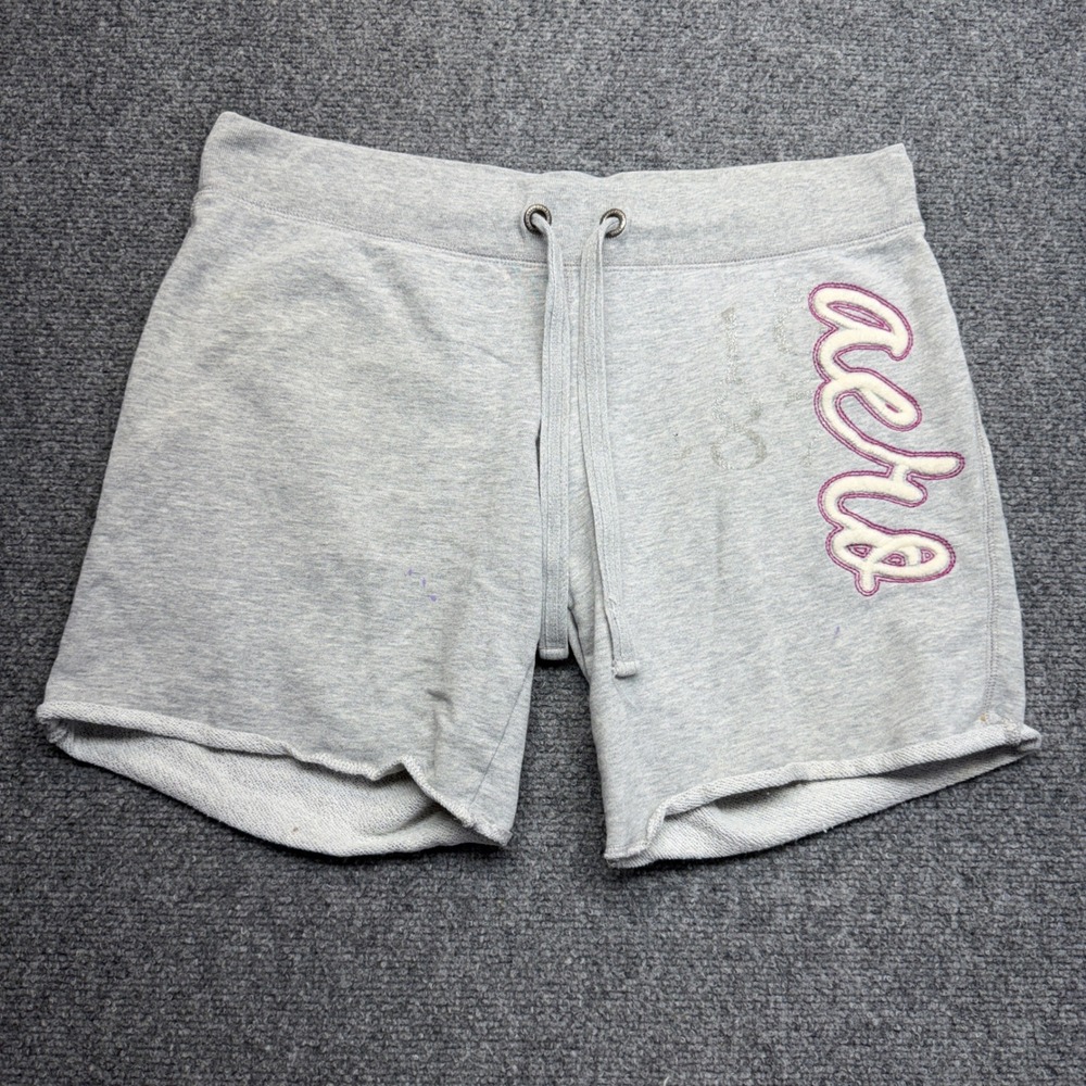 Aeropostale Womens Gray French Terry Sweat Shorts Purple Aero Logo Size Medium